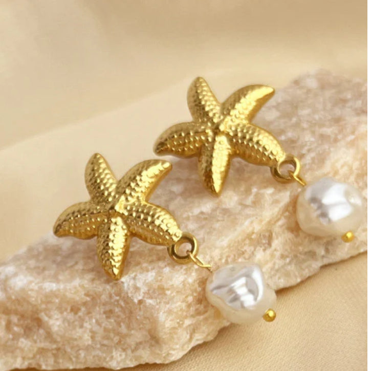 Golden Starfish Pearl Drops