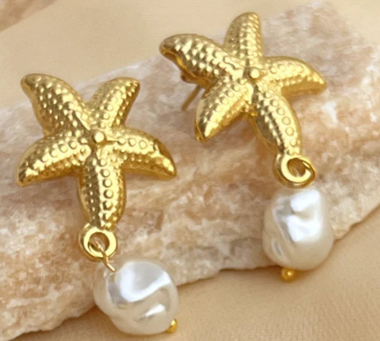 Golden Starfish Pearl Drops