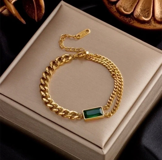 Gold Green Gem Bracelet