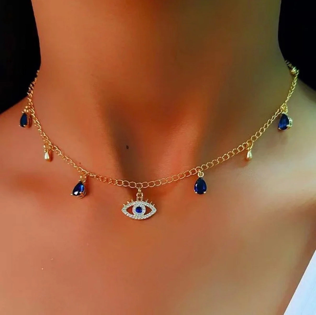 Crystal Blue Evil Eye Necklace