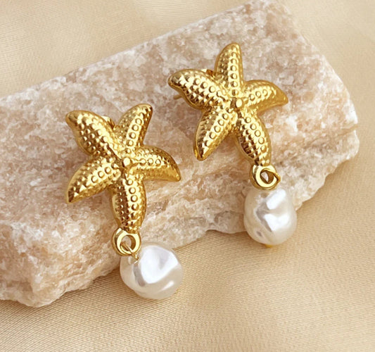 Golden Starfish Pearl Drops
