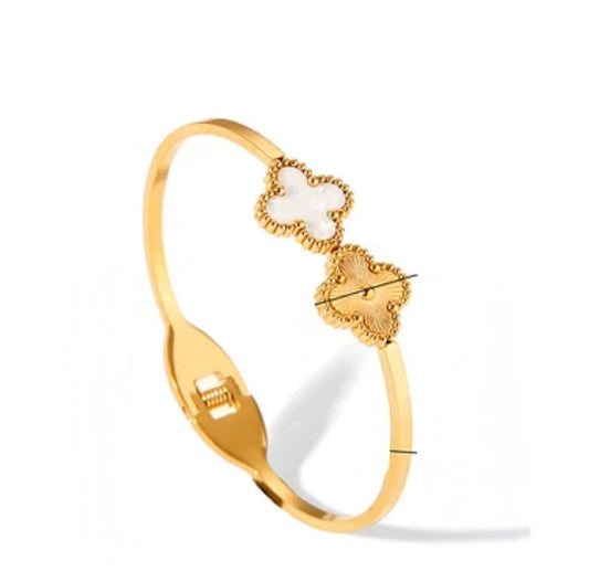 Golden White Clover Bangle