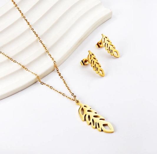 Golden Feather Jewelry Set